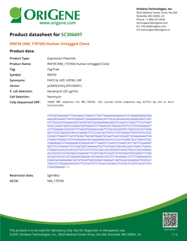 RNF39 (NM 170769) Human Untagged Clone – SC306697 | Origene