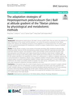 (Ser.) Baill at Altitude Gradient of the Tibetan Plateau by Physiologic