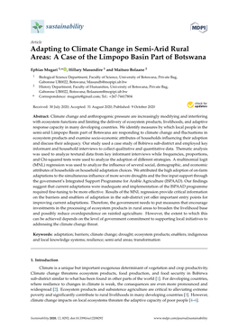 Adapting to Climate Change in Semi-Arid Rural Areas: a Case of the Limpopo Basin Part of Botswana