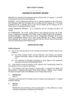 Minutes of the County Council Meeting on 11 July 2006