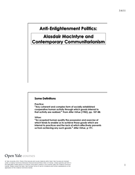 Anti-Enlightenment Politics: Alasdair Macintyre and Contemporary Communitarianism