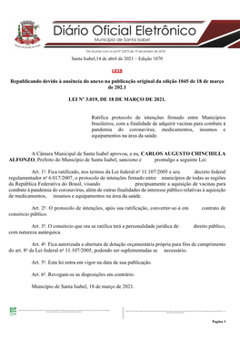 Republicando Devido À Ausência Do Anexo Na Publicação Original Da Edição 1045 De 18 De Março De 202.1