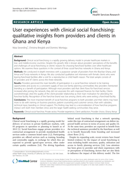 User Experiences with Clinical Social Franchising: Qualitative Insights From