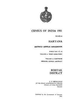 Village & Townwise Primary Census Abstract, Rohtak, Parts XIII a & B, Series-6, Haryana