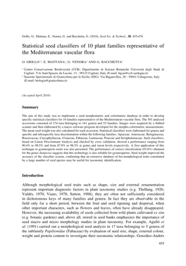 Statistical Seed Classifiers of 10 Plant Families Representative of the Mediterranean Vascular Flora