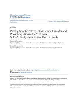 Paralog-Specific Patterns of Structural Disorder and Phosphorylation in the Vertebrate SH3–SH2–Tyrosine Kinase Protein Family