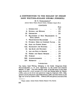 A Contribution to the Biology of Indian Sand V7hiting-Sillag0 Sihama (Forskal)