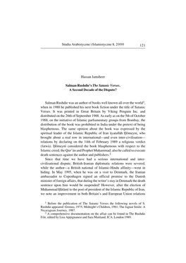 Studia Arabistyczne I Islamistyczne 8, 2000 121 Hassan Jamsheer Salman Rushdie's the Satanic Verses. a Second Decade of the Di