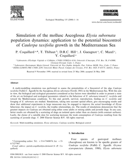 Simulation of the Mollusc Ascoglossa Elysia Subornata Population Dynamics: Application to the Potential Biocontrol of Caulerpa T