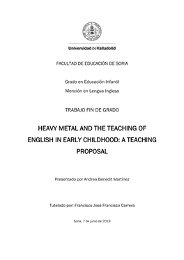 Heavy Metal and the Teaching of English in Early Childhood: a Teaching Proposal