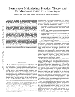 Beam-Space Multiplexing: Practice, Theory, and Trends–From 4G TD-LTE, 5G, to 6G and Beyond Shanzhi Chen, Fellow, IEEE, Shaohui Sun, Guixian Xu, Xin Su, and Yuemin Cai