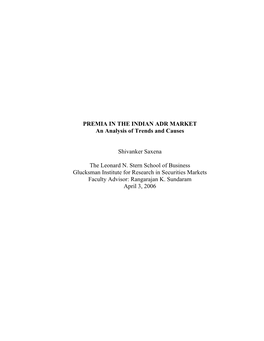 PREMIA in the INDIAN ADR MARKET an Analysis of Trends and Causes