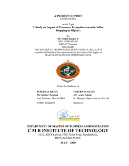 C M R INSTITUTE of TECHNOLOGY #132, AECS Layout, ITPL Main Road, Kundalahalli, BENGALURU-560037 JULY - 2020