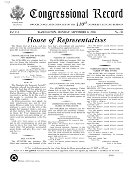 Congressional Record United States Th of America PROCEEDINGS and DEBATES of the 110 CONGRESS, SECOND SESSION