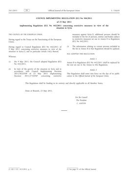 Council Implementing Regulation (EU) No 504/2011 of 23 May 2011