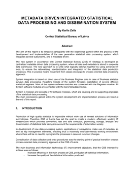 Metadata Driven Integrated Statistical Data Processing and Dissemination System