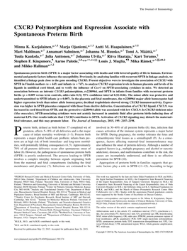 Associate with Spontaneous Preterm Birth CXCR3 Polymorphism and Expression