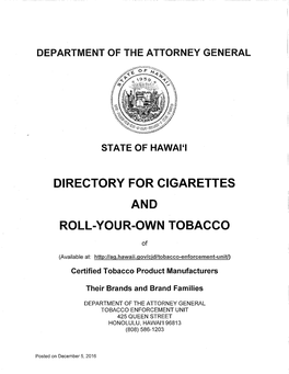 Directory for Cigarettes and Roll-Your-Own Tobacco