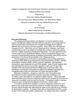 Adaptive Management and Monitoring for Restoration and Faunal Recolonization of Tallapoosa River Shoal Habitats