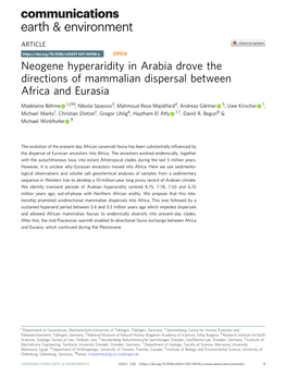 Neogene Hyperaridity in Arabia Drove the Directions of Mammalian Dispersal Between Africa and Eurasia