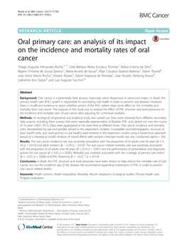 An Analysis of Its Impact on the Incidence and Mortality Rates of Oral