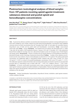 Postmortem Toxicological Analyses of Blood Samples from 107 Patients Receiving Opioid Agonist Treatment: Substances Detected