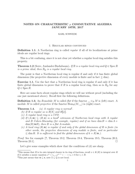 NOTES on CHARACTERISTIC P COMMUTATIVE ALGEBRA JANUARY 18TH, 2017