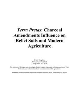 Charcoal Amendments Influence on Relict Soils and Modern Agriculture