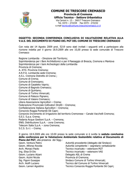COMUNE DI TRESCORE CREMASCO Provincia Di Cremona Ufficio Tecnico - Settore Urbanistica Via Carioni N