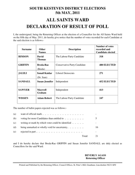 South Kesteven District Council Election of a Councillor Loveden