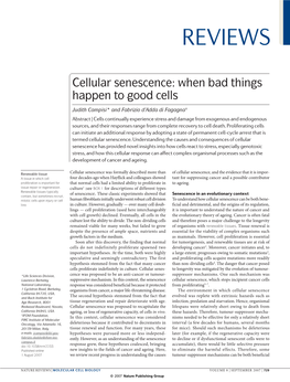 Cellular Senescence: When Bad Things Happen to Good Cells