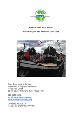 River Thames Boat Project Annual Report and Accounts 2014-2015