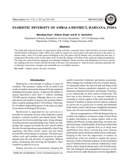 Floristic Diversity of Ambala District, Haryana, India