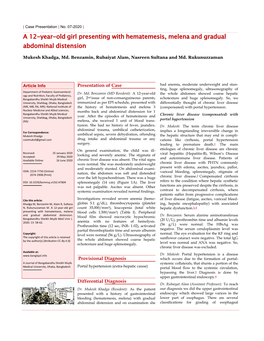 A 12-Year-Old Girl Presenting with Hematemesis, Melena and Gradual Abdominal Distension