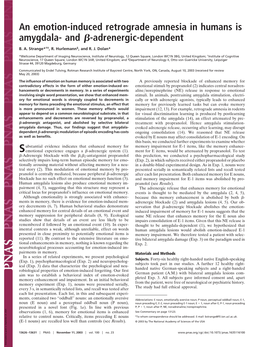 An Emotion-Induced Retrograde Amnesia in Humans Is Amygdala- and ␤-Adrenergic-Dependent