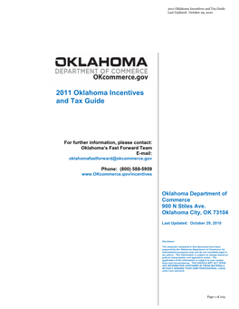 2011 Oklahoma Incentives and Tax Guide Last Updated: October 29, 2010