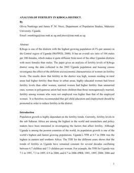 Analysis of Fertility in Kiboga District