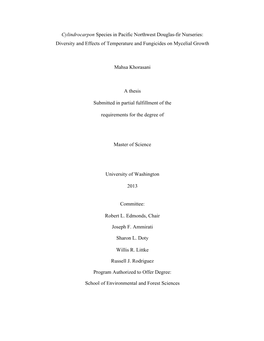 Cylindrocarpon Species in Pacific Northwest Douglas-Fir Nurseries: Diversity and Effects of Temperature and Fungicides on Mycelial Growth