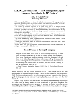 ELF, ICC, and the N/NEST – the Challenges for English- Language Education in the 21St Century1