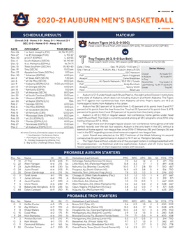 2020-21 Auburn Men's Basketball Page 1/1 Combined Team Statistics As of Dec 16, 2020 All Games