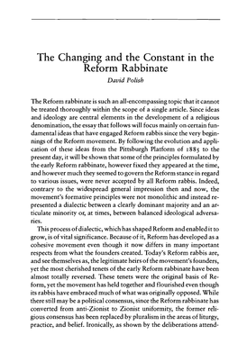 The Changing and the Constant in the Reform Rabbinate David Polish