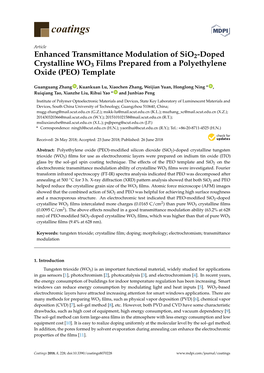 Enhanced Transmittance Modulation of Sio2-Doped Crystalline WO3 Films Prepared from a Polyethylene Oxide (PEO) Template