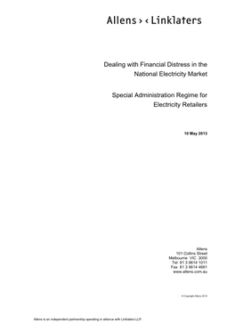 Dealing with Financial Distress in the National Electricity Market Special