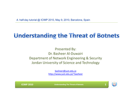 Dr. Basheer Al-Duwairi Department of Network Engineering & Security Jordan University of Science and Technology