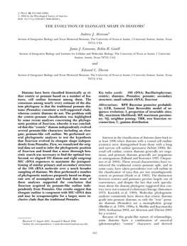 The Evolution of Elongate Shape in Diatoms1