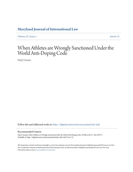 When Athletes Are Wrongly Sanctioned Under the World Anti-Doping Code Paul J