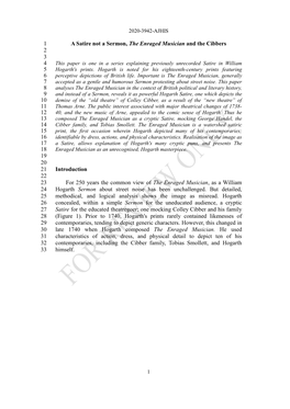 A Satire Not a Sermon, the Enraged Musician and the Cibbers 2 3 4 This Paper Is One in a Series Explaining Previously Unrecorded Satire in William 5 Hogarth's Prints