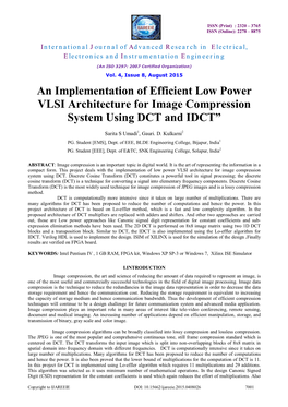 An Implementation of Efficient Low Power VLSI Architecture for Image Compression System Using DCT and IDCT”