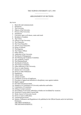 The Tezpur University Act, 1993 Arrangement Of