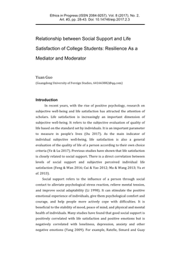 Relationship Between Social Support and Life Satisfaction of College Students: Resilience As a Mediator and Moderator